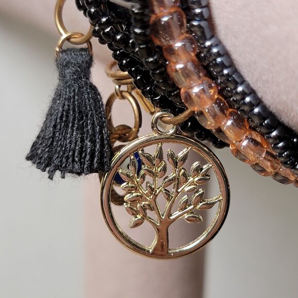 Black Stretch Beads Bracelets Set - Picture 2 of 4